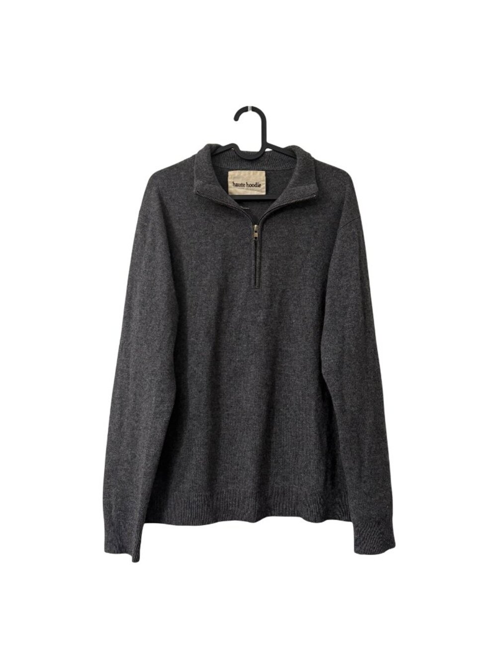 Haute Hoodie Gray Cashmere 1/4 Zip Pullover Sweater Womens Size Large